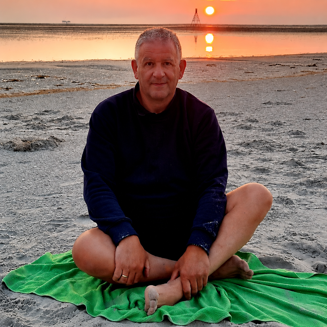 Richard Span op het strand bij zonsondergang
